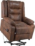 Asukale Elektrischer Relaxsessel Fernsehsessel Massagesessel mit Aufzug Heizung Liegefunktion Flockleder (Braun)