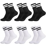 Zuimei 6 Paar Herrensocken Multipack – gestreifte Crew-Socken für Männer und Frauen, weiche Baumwollsocken, atmungsaktive Sportsocken, schwarz-weiße Socken, bequem für Arbeit, Schule, Freizeit,