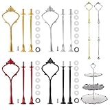 CEZKFH 4 Set Etageren Stangen Set, Etagere Bausatz Metallstangen Etagerenhalter Mittellochausstech 3 Etage für Hochzeitstorte Tortenhalter