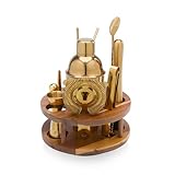 PICNIC TIME Carousel 13-teiliges Bar-Werkzeug-Set, Cocktail-Shaker-Set, Mixology Barkeeper-Kit mit Lazy Susan Ständer (Akazienholz und Gold)