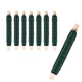 Strehknewen 8 Rollen Blumendraht Grün – Ø 0,71mm × 35m Bindedraht & Basteldraht verzinkt auf Holzstab – Grüner Draht zum Basteln, Kranzbinden & Floristik