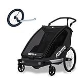 Fuxtec 2in1 Fahrradanhänger Buggy mit Joggerrad FX-FA1-SET-SCHWARZ mit Anhänger für 2 Kinder aus Aluminium - Faltbarer Kinderanhänger mit Regen- und Sonneschutz