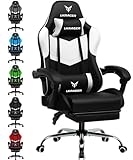 LUCKRACER Gaming Stuhl mit fußstütze Bürostuhl Ergonomisch mit verstellbare Lendenkissen, Kopfkissen Gaming Chair,Höhenverstellbarer Gamer Stuhl, 150 kg Belastbarkeit weiß