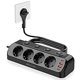 Steckdosenleiste mit 4 Einzeln Schalter, 4 Fach Ecksteckdose Wandmontage mit 2M Kabel