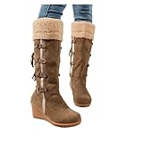 HUDFVIOI Kniehohe Winterstiefel Keilabsatz Erhöhte warme und bequeme Freizeitschuhe for Damen Winter Cross Strap(Brown,40)