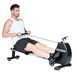 SogesHome Rudergeräte Rowing Machine mit Magnetischem Widerstand, Indoor Fitnessgerät Heimtrainer, Einstellbarer Widerstand, Faltbar, Mobil mit Rädern, 150 kg Belastbar