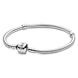 PANDORA Moments Schlangen-Gliederarmband mit Zylinderverschluss aus Sterling-Silber, kompatibel mit Charms und Anhängern aus der Moments Kollektion, Größe: 20cm