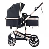 Daliya® NEOMOVE 2in1 Kombi-Kinderwagen | Buggy | klappbare Babywanne und Sportsitz | Große Räder | Rückenlehne stufenlos | Leichter Alu-Rahmen | Großer Einkaufskorb (Gold-Schwarz)