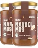 VETAIN Bio Mandelmus - 100% ungeschälte & geröstete Bio-Mandeln - Ohne Zuckerzusatz & Palmöl - Glutenfrei & Vegan - perfekt als Topping für Müsli, Porridge oder als Brotaufstrich (2 x 200g)