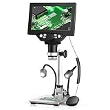 SenDeluz Digital Mikroskop, 7 Zoll 1200X Mikroskop 12MP 1080P Videoaufnahme USB Mikroskop Kinder mit 8 einstellbaren LED-Beleuchtungen Lötmikroskop Kompatibel mit Windows