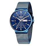 LIGE Uhr Herren Wasserdicht Edelstahl Vintage Analog Armbanduhren Business Quarz Schwarz Edelstahlband Herrenuhr Datumsanzeige Klassisch Einfach Watches for Men - Geschenk für Männer,Alle Blau