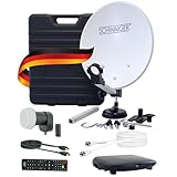 SCHWAIGER 9604 Camping Sat-Anlage Satellitenanlage Komplett-Set digital Camping-Zubehör Satelitenschüssel SAT-Koffer inkl. Single LNB Sat Receiver HD Satelliten-Kabel 10m Sat Antenne Stahl 35 x 38cm