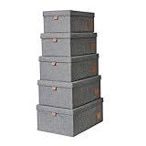 LOVE IT STORE IT Premium Aufbewahrungsboxen Stoff mit Deckel - Boxen Set aus Leinen - Verstärkt mit Holz, sehr stabil - Grau - 5 verschiedene Größen