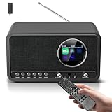 DAB DAB+ / FM Radio mit Fernbedienung, Bluetooth, 5W HiFi Lautsprecher, Kopfhöreranschluss, USB, AUX, DAB Plus Digitalradio Netzstecker, Küchenradio mit 60 Senderspeichern, Doppelwecker, Sleep-Timer