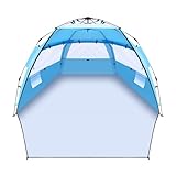 CIXMUS Strandmuschel Quick-Up-Aufbau, 3-4 Personen Strandzelt UV-Schutz 50+, Sonnenschutz Windschutz mit erweiterbarem Boden Sonnenzelt Automatik Tragbar für Familie Camping Garten Strand (Hellblau)