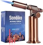 Sondiko Flambierbrenner, Hochwertiger Metall Bunsenbrenner mit Großer Flamme, Nachfüllbarer Lötbrenner mit Einstellbarer und Windbeständiger Flamme zum Kochen, Grillen (Butan nicht Inbegriffen)