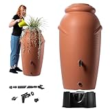 KADAX Regentonne aus Kunststoff 210 Liter, Regenwassertank mit Standfuß, Wasserhahn und Pflanzschale, Dekorativer Regentank, Frostsicheres Regenfass