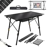 24MOVE® Campingtisch Klapptisch mit Aluminiumrahmen, Tischplatte aufrollbar, Falttisch klappbar, höhenverstellbar, inkl. Tragetasche - bis 30 kg, Schwarz