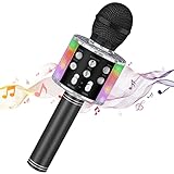 Bizcasa Karaoke Mikrofon,5 in 1 LED Mikrofon Kinder Bluetooth Drahtloses mit Lautsprecher Tonaufnahme KTV Karaoke Maschine,Microphone für Erwachsene und Kinder für Android/iPhone (Schwarz)