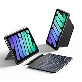 HOU Tastatur Hülle für iPad mini 7/6, Ultradünne Klapptastatur, Magnetische Befestigung, Multi-Winkel-Einstellung, Rundum-Schutzhülle, Funktionstasten, 7 Farben Hintergrundbeleuchtung, QWERTZ