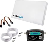 Megasat Flachantennen Set – D2 Profi-Line (2 Teilnehmer, inkl. 2 × 10 m Kabel, Satfinder, 2 × Fensterdurchführung, wechselbares LNB, viele Montagemöglichkeiten) – Weiß