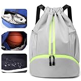 Veki Sport Rucksack mit Kordelzug, Turnbeutel Wasserdicht für Damen und Herren, Sportbeutel mit Bodenfach für Basketball, Fußball, Volleyball, Gymsack für Reisen, Fitnessstudio, Schwimmen (Grau)