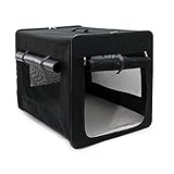 Fudajo Faltbare Transportbox für Hunde, Katze L (76x56x61 cm), robust, leicht, sicher, Hundebox mit entnehmbarem Kissen, Schwarz