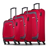 NOWI Korfu Kofferset 3-teilig – Weichschalen Trolley Set (30L, 50L, 76L) mit 4 Rollen & Zahlenschloss | Leichte Reisekoffer in verschiedenen Größen (rot, Set)