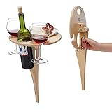 Hyxodjy Tragbarer Outdoor Weintisch,Weintisch Klappbar Holz-Outdoor-Picknicktisch Wein Geschenk Idee Tragbarer Weintisch für Garten Campingtisch Outdoor Tisch, Camper, Wanderer, Weinliebhaber