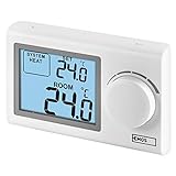 EMOS digitaler Raumthermostat, manueller Wandthermostat für Heizungssysteme und Kühlungssysteme, Thermostat / Raumtemperaturregler mit Stellrad, drahtverbunden zur Aufputzmontage, 30 x 120 x 77 mm