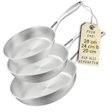 SILBERTHAL Pfannen Set 3 teilig - Edelstahlpfanne Unbeschichtet - 20, 24 und 28 cm - Induktionsgeeignet - Backofenfest bis 400° und spülmaschinengeeignet