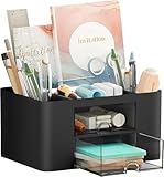 Kreativer & einfacher Schreibtisch Organisator, 6 kariert, Kunststoff Tisch Organisator mit Schublade, multifunktionaler Schreibtisch-Organisator, Stifthalter für Schule, Büro, Zuhause (Schwarz)
