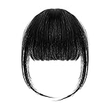 Clip in Bangs, Clip in Pony Haarteil Clips in Fransen Haarverlängerungen mit Schläfen Front Fringe Air Bangs für Frauen Extension das tägliche Tragen E9JLHFP-black