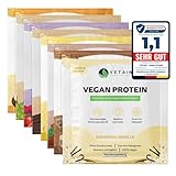 Vetain Vegan Protein Probierset - 7 Sorten á 30g - Bio Veganes Proteinpulver - Bestens verträglich, natürlich lecker - Eiweiß ohne Süßungsmittel, Allergene