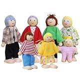 imFreienawn Dollhouse People 7pcs Dress-up Family Dollhouse Dolls süße kleine Holzpuppen-Figuren umfassen Opa, Oma, Mama, Papa, Jungen und Mädchen Stil 1Dollhouse People