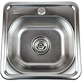 ANW HOME Spülbecken Küche mit Siphon, Waschbecken Küche Edelstahl mit Hahnloch, Spüle Spülbecken Edelstahl Eckig, Edelstahlspüle Einbauspüle, Klein Küchenspülen, Spüle Küche (Satin - 38x38 cm)