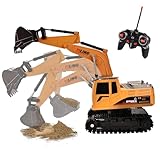 Hodlvant Bagger Ferngesteuert, Elektrischer RC Bagger mit Licht und Sound, 6 Kanal RC Bagger mit Akku & USB-Ladegerät & Metallschaufel, Baustellenfahrzeuge-Geschenk für Kinder 3 4 5 6 7 8 Jahren