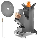 Daromigo Raketenofen mit Grillplatte und Feuerhaken, Rocket Stove Outdoor aus massivem 3 mm dickem Stahl, Stecksystem Holzofen Campingkocher Campingofen Pelletofen für Dutch Oven Bratpfanne BBQ