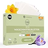 Cosmeau Waschmittel Blätter Frühlingsfrisch - bis zu 120 Waschgänge (60 Blätter) - Nachhaltiges Waschmittel für Weiß, Farbe und Schwarz - Plastikfrei, Abbaubar & Perfektes Reisewaschmittel