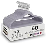 Utopia Home - Antirutsch-Kleiderbügel aus Samt - rutschfeste und strapazierfähige Kleiderbügel aus Samt mit Krawattenhalter - Stark genug, Jacken und Pullover zu halten (Grau, 50er-Pack)