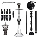 Heavensent Alloy Slender Shisha Set Alu Hookah Komplettset Schwarz | Wasserpfeife Silikonschlauch Alu Mundstück Steinkopf Set