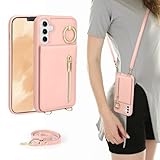 Jcxtrombulous Hülle für Galaxy A15 Hülle, Stoßfeste Handyhülle,360° Ring-Kickstand,RFID Blocking Kickstand, Magnetic Flip Folio Zipper Purse Case, PU Leder Cover Handtasche, Rose Gold