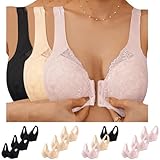 3er Pack Damen BH Verschluss Vorne Ohne Bügel Spitzen BH Große Größen Minimizer Sexy Push Up Bra Komfort Bustier Breiten Trägern Klassischer Soft-BH