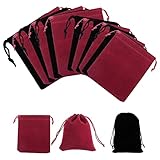 Kleine Schmuck Samtbeutel, Schmuckbeutel, Geschenkbeutel mit Kordelzug, Geschenktüten Beutel Kleine Säckchen für Schmuck Kristall Armbänder Geschenke, 10 x 8 cm, 7 x 5 cm, Schwarz, Weinrot, 12 Stück