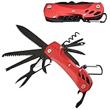 Multitool Taschenmesser, Taozoey 12 In 1 Taschenwerkzeug, Werkzeug Messer, Faltbare Multifunktionswerkzeug Mit Öffner, Messer, Schraubendreher, Feile, Säge, Zange und Tasche (Rot)