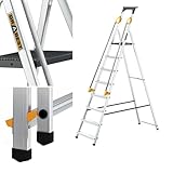 DRABEST Leiter PRO Serie Klapptrittleiter mit Sicherheits Handläufen Aluleiter 8 Stufen Trittleiter bis 150 kg belastbar