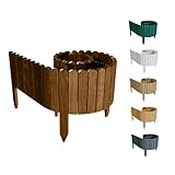 Floranica Rasenkante Höhe 20 cm Braun 200 cm Lang Gartenzaun Flexibler Holzzaun Gartendeko Gartenpalisade für Beeteinfassung, Mähkante Rollborder, Steckzaun Blumenbeet Umzäunung für Garten