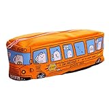 NVOQILIN Federmäppchen in Cartoon-Busform, Segeltuch, Stiftetasche mit Reißverschluss, große Kapazität, Stifteetui, Schreibwaren-Organizer für Studenten, Farbe: Orange, 19*6.5*6cm