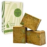 GREEN FADEL Aleppo Seife Original 3 x 200g (Genine) Aleppo Seife 100% Olivenöl, Olivenölseife, Kernseife Naturseife, Aleppo Soap, inkl. Seifensäckchen, Handgemacht, Vegan