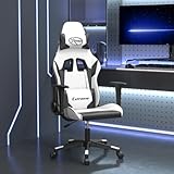 Gecheer Gaming Stuhl, Bürostuhl mit Massagefunktion, Drehstuhl Höhenverstellbar, Sessel Chefsessel Computerstuhl, Weiß Schwarz Kunstleder